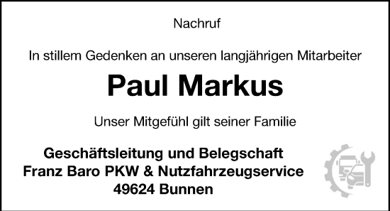 Anzeige von Paul Markus von OM-Medien