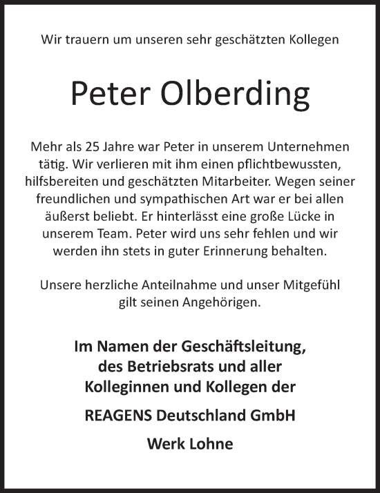 Anzeige von Peter Olberding von OM-Medien