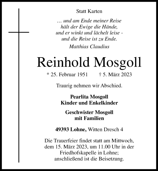 Anzeige von Reinhold Mosgoll von OM-Medien