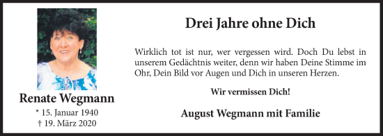 Anzeige von Renate Wegmann von OM-Medien