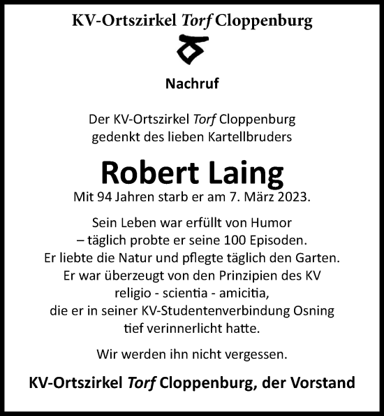 Anzeige von Robert Laing von OM-Medien