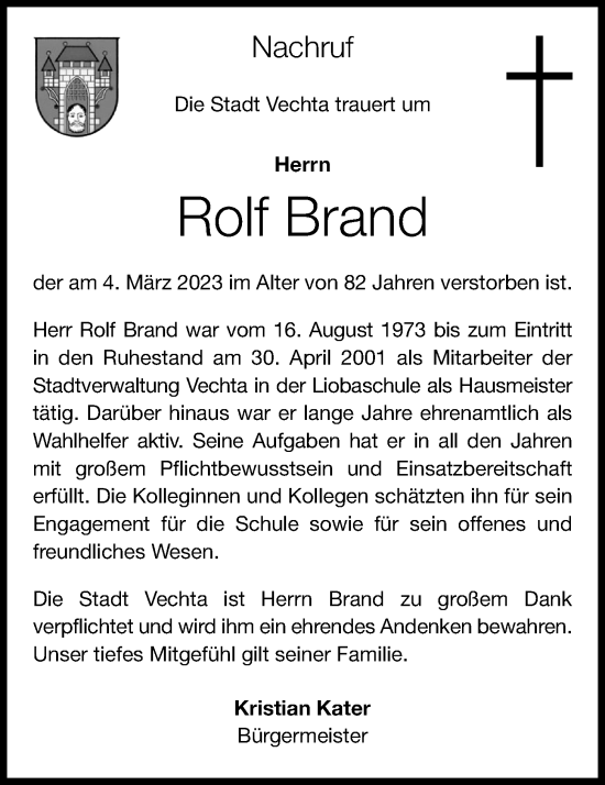 Anzeige von Rolf Brand von OM-Medien