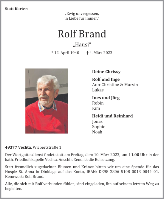 Anzeige von Rolf Brand von OM-Medien