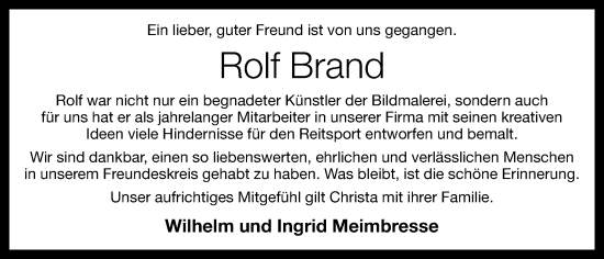 Anzeige von Rolf Brand von OM-Medien