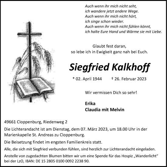 Anzeige von Siegfried Kalkhoff von OM-Medien