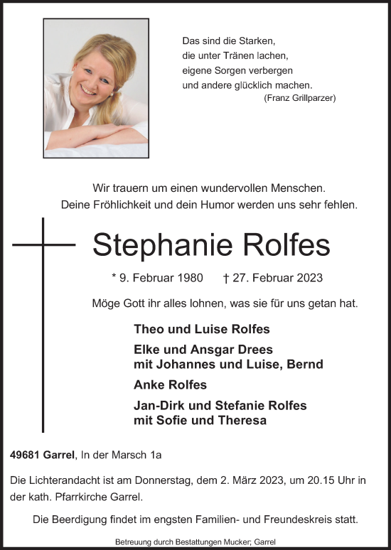 Anzeige von Stephanie Rolfes von OM-Medien
