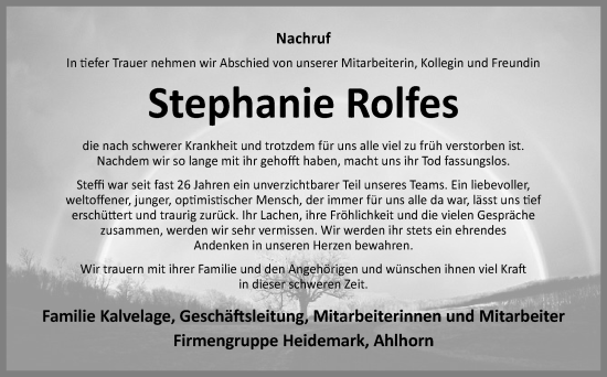 Anzeige von Stephanie Rolfes von OM-Medien