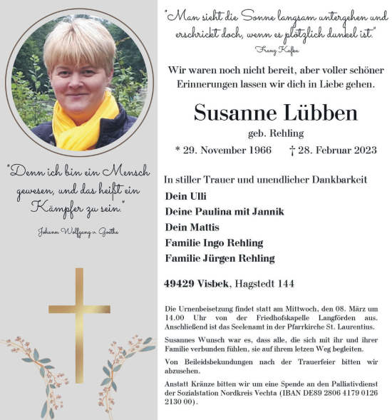 Anzeige von Susanne Lübben von OM-Medien