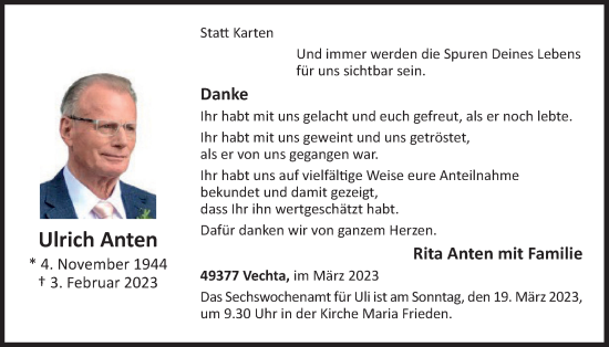 Anzeige von Ulrich Anten von OM-Medien