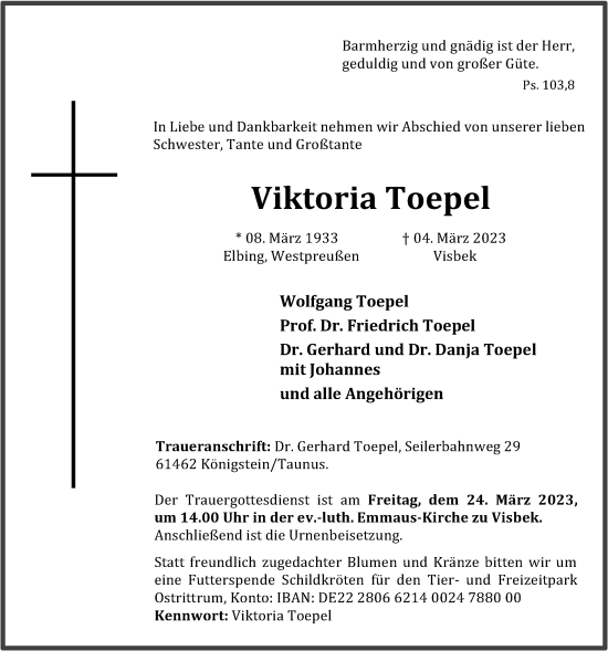 Anzeige von Viktoria Toepel von OM-Medien