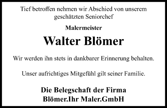 Anzeige von Walter Blömer von OM-Medien