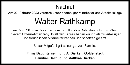 Anzeige von Walter Rathkamp von OM-Medien