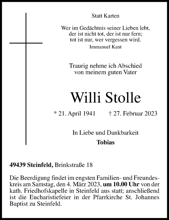 Anzeige von Willi Stolle von OM-Medien