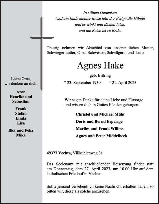 Anzeige von Agnes Hake von OM-Medien