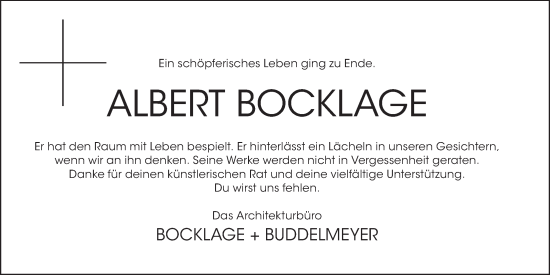 Anzeige von Albert Bocklage von OM-Medien