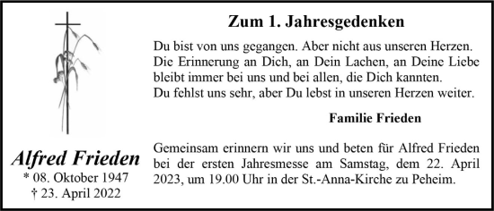 Anzeige von Alfred Frieden von OM-Medien