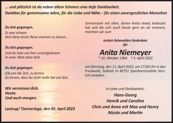 Anzeige von Anita Niemeyer von OM-Medien