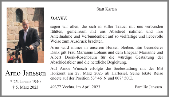 Anzeige von Arno Janssen von OM-Medien