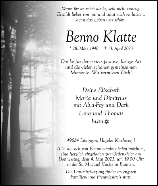 Anzeige von Benno Klatte von OM-Medien