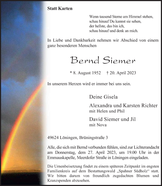 Anzeige von Bernd Siemer von OM-Medien