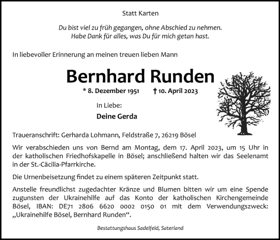 Anzeige von Bernhard Runden von OM-Medien