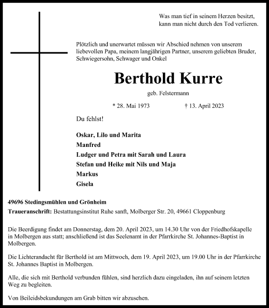 Anzeige von Berthold Kurre von OM-Medien