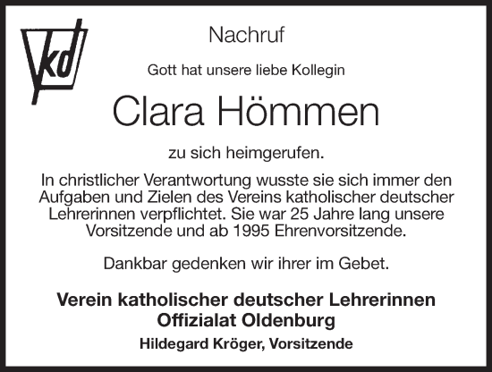 Anzeige von Clara Hömmen von OM-Medien