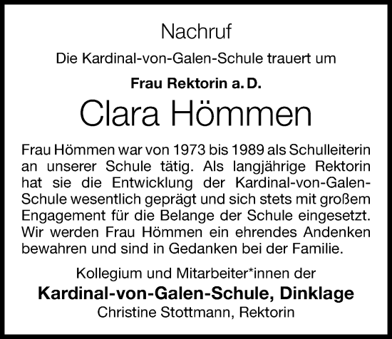 Anzeige von Clara Hömmen von OM-Medien