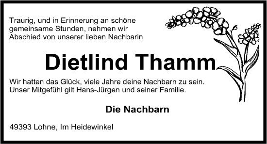 Anzeige von Dietlind Thamm von OM-Medien