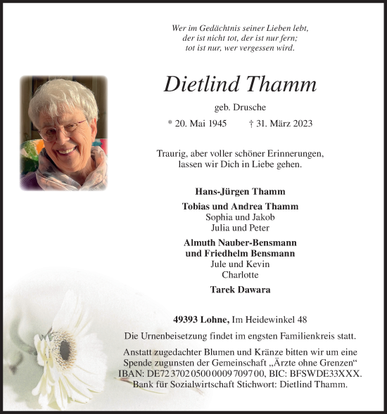 Anzeige von Dietlind Thamm von OM-Medien