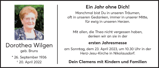 Anzeige von Dorothea Wilgen von OM-Medien