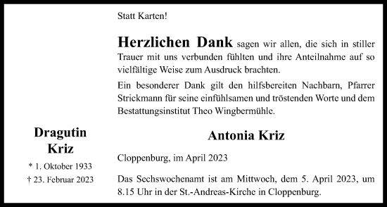 Anzeige von Dragutin Kriz von OM-Medien