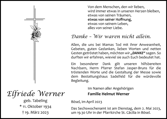 Anzeige von Elfriede Werner von OM-Medien