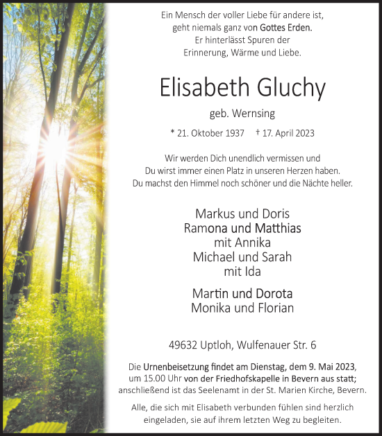 Anzeige von Elisabeth Gluchy von OM-Medien