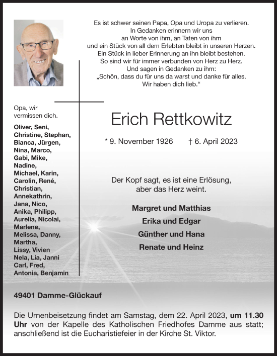 Anzeige von Erich Rettkowitz von OM-Medien