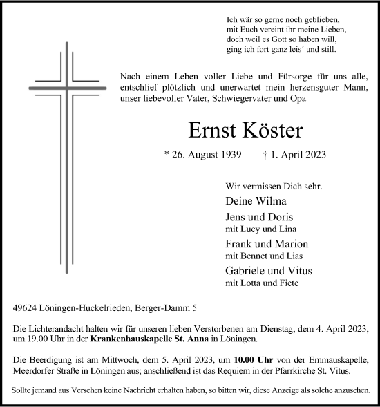 Anzeige von Ernst Köster von OM-Medien