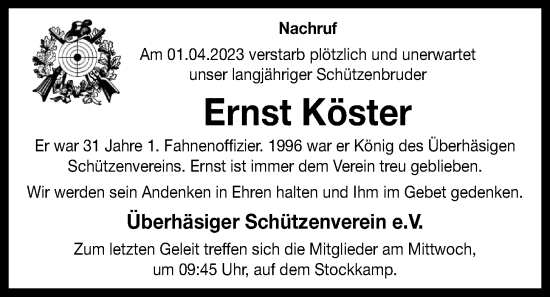 Anzeige von Ernst Köster von OM-Medien