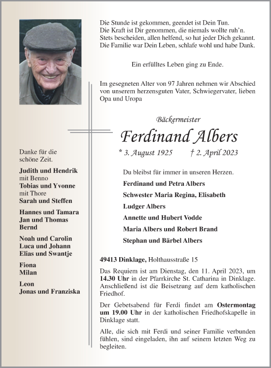 Anzeige von Ferdinand Albers von OM-Medien