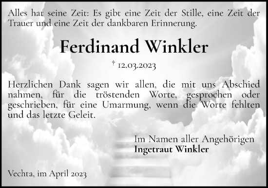 Anzeige von Ferdinand Winkler von OM-Medien