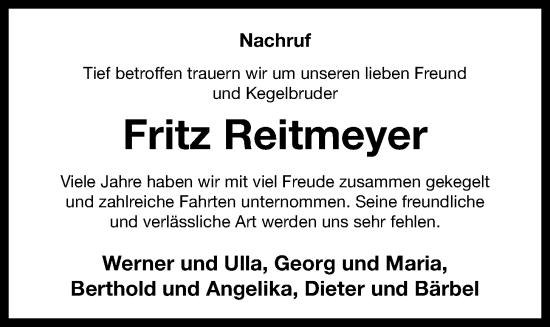 Anzeige von Fritz Reitmeyer von OM-Medien