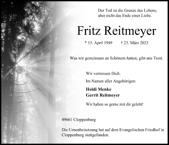 Anzeige von Fritz Reitmeyer von OM-Medien