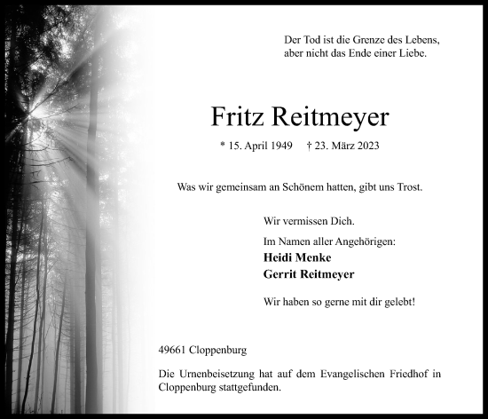 Anzeige von Fritz Reitmeyer von OM-Medien