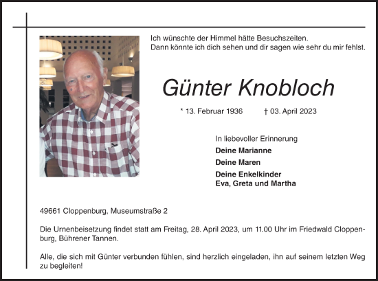 Anzeige von Günter Knobloch von OM-Medien