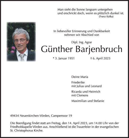 Anzeige von Günther Barjenbruch von OM-Medien