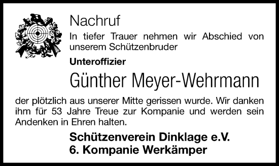 Anzeige von Günther Meyer-Wehrmann von OM-Medien