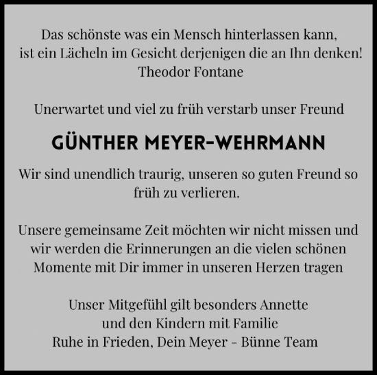 Anzeige von Günther Meyer-Wehrmann von OM-Medien