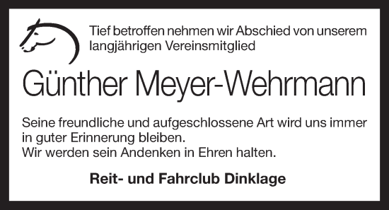 Anzeige von Günther Meyer-Wehrmann von OM-Medien