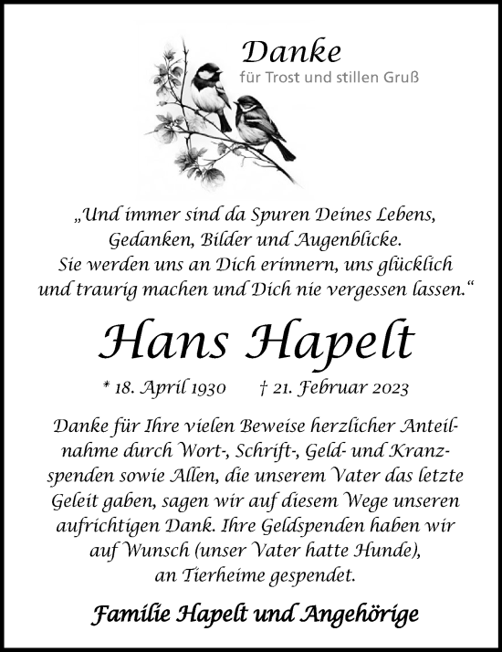 Anzeige von Hans Hapelt von OM-Medien
