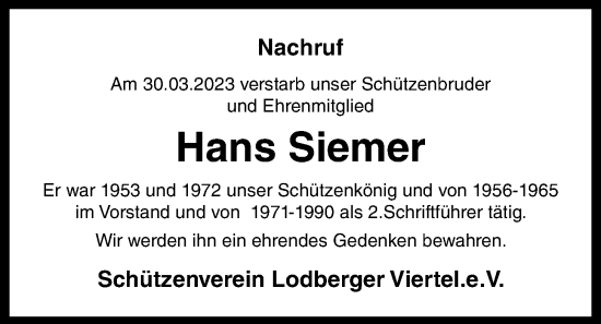 Anzeige von Hans Siemer von OM-Medien