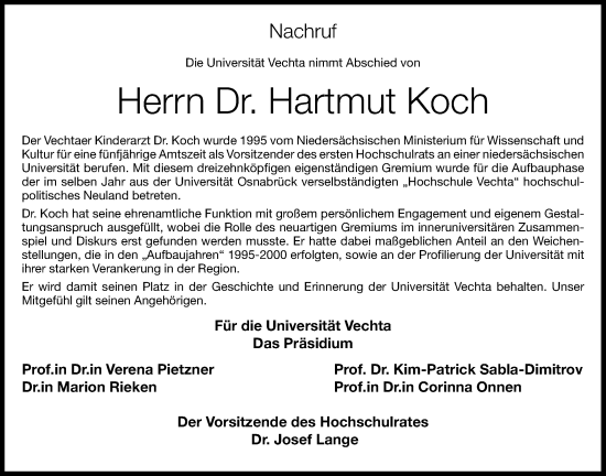 Anzeige von Hartmut Koch von OM-Medien